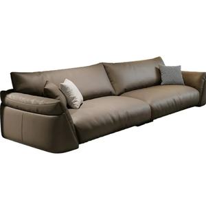 Canapé en cuir véritable italien minimaliste pour salon, petit modèle, simple, rangée droite, moderne, cuir de vachette de première qualité, luxe léger italien - Product Image 1