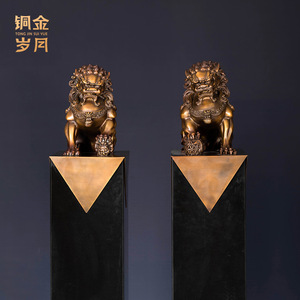 Esculturas de Leones de Latón Rectangulares Hechas a Mano, Decoración de Oficina, Leones para Puerta de Gran Palacio, Estilo Cobre y Oro - Product Image 2