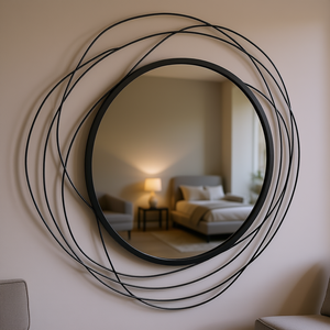กระจกติดผนังทรงกลมโลหะทันสมัยสีดำขนาด 25.6 นิ้วสำหรับตกแต่งห้องนั่งเล่นและห้องนอน - Product Image 2