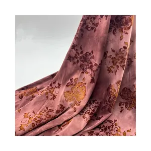 Wholesale Stretch Poly Floral Burnout Velvet Jacquard Knitted Polyester Velvet Fabric for Women Garment Abaya Dress