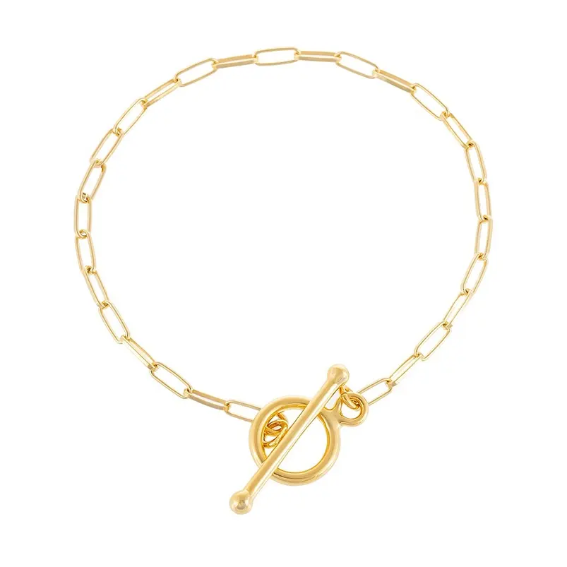 Gemnel 2022 Mùa Hè 18K Gold Vermeil Paperclip Chain 925 Bạc Toggle Bar Bracelet Phụ Nữ