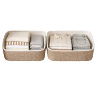Panier de rangement carré pliable en coton tissé avec poignées durables, style moderne et minimaliste, pour le bureau, l'organisation des collations et le linge.