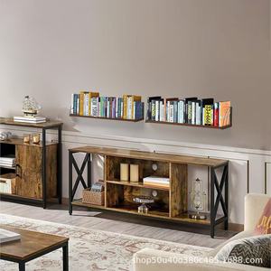 Wooden <b>Wall</b> Mounted Bookshelf With Iron Frame Two Layer <b>Floating</b> <b>Shelf</b> For Home Office Display - Product Image 4
