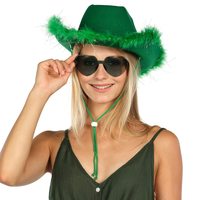 Chapeau de cow-boy irlandais vert trèfle pour la fête de la Saint-Patrick, chapeau de cowgirl à bord en plumes duveteuses pour la Saint-Patrick
