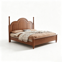 Lit de rangement vintage style ferme française avec cadre en panneaux, lit plateforme classique à tête de lit cintrée pour chambres Queen et King