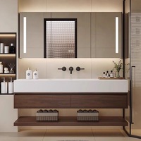 Meuble de salle de bain mural de style moderne et épuré avec lavabo en céramique sans joint en plaque de roche, intelligent pour le lavage des mains et du visage