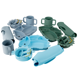 New Design Dino Kids <b>Training</b> Silicone Suction Plate Bowl Plate <b>Bib</b> Cup Cutlery Tableware BPA Free Baby Feeding Set - Product Image 4
