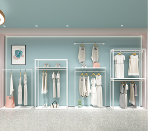 Espositore moderno in metallo bianco Stand negozio all'ingrosso di abbigliamento Rack per negozio di moda - Product Image 1