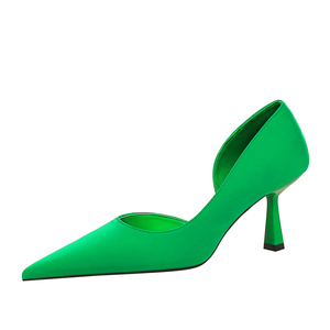 819-1 BIGTREE moda Coreana de primavera y otoño Simple y Sexy Slim seda satén boca baja puntiaguda lado hueco zapatos individuales Hi - Product Image 2