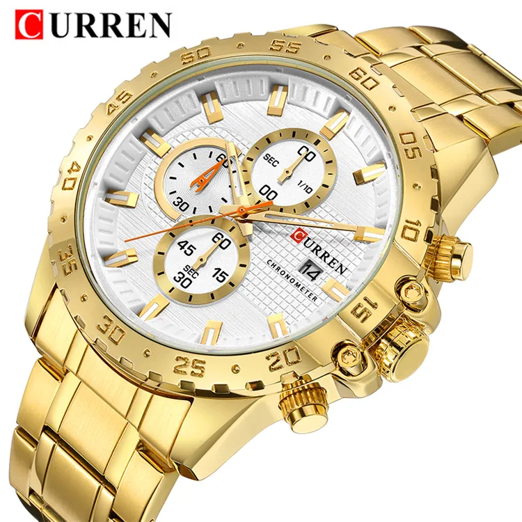 Curren 8334 Golden Men Watch 2021 Top Brand fashion Business Male Wrist Watches Chronograph Gold watch curren men