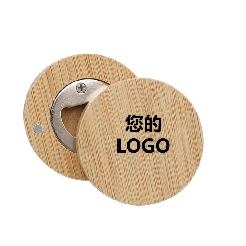 Benutzer definierte Großhandel Edelstahl Magnetic Round Coaster Holz Bambus Kühlschrank Magnet Flaschen öffner