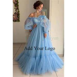 Vestido de novia de manga larga de malla de un hombro para mujer americana, vestido de columpio grande, nuevos <span class=keywords><strong>vestidos</strong></span> de invitados de <span class=keywords><strong>boda</strong></span> - Product Image 4