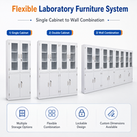 Armoire de rangement modulaire en acier pour laboratoire avec portes vitrées, étagères réglables et compartiments inférieurs verrouillables pour projets de laboratoire