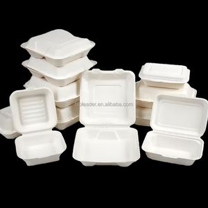 Contenedor Desechable Biodegradable de Bagazo de Caña de Azúcar con Tapa, Contenedor Compostable para Comida para Llevar, Envase para Comida Rápida - Product Image 1