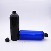 Bouteille ronde en plastique PET noir de 500 ml avec bouchon à vis et joint en aluminium, personnalisable