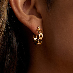 Aros de Oro de 18K y Acero Inoxidable con Diseño Geométrico de Cadena para Uso Diario - Product Image 2