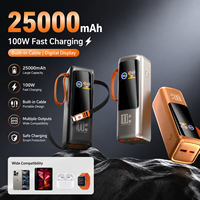 Nouvelle batterie externe de 25000 mAh, charge rapide 100W, câble intégré, grande batterie externe, chargeur portable pour téléphone
