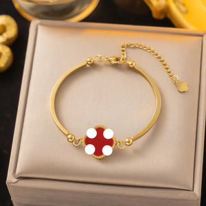 Joyería <span class=keywords><strong>de</strong></span> Moda <span class=keywords><strong>de</strong></span> Alta Gama al por Mayor, Brazalete <span class=keywords><strong>de</strong></span> <span class=keywords><strong>Acero</strong></span> <span class=keywords><strong>Inoxidable</strong></span> con Trébol <span class=keywords><strong>de</strong></span> Cuatro Hojas y Cinco Flores, Chapado en Oro <span class=keywords><strong>de</strong></span> 18k, para Mujer - Product Image 5