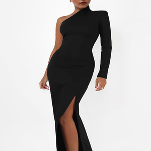 Abito Aderente da Donna Personalizzato <span class=keywords><strong>in</strong></span> <span class=keywords><strong>Maglia</strong></span> Spazzolata a Vita Alta <span class=keywords><strong>con</strong></span> <span class=keywords><strong>Spacco</strong></span> - Product Image 6