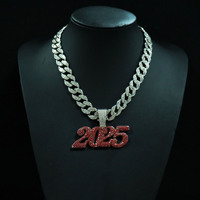 Usine dernier style chaîne à maillons cubains en alliage glacé et bling strass hip hop 2025 numéro pendentif collier