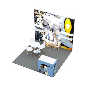 Cabina de exposición de Feria Comercial modular de aluminio reutilizable personalizada que incluye estantes de exhibición, escritorio de recepción con opciones de tamaño personalizado - Product Image 1