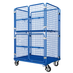 Metal Storage Cages With Wheels Trolley Steel Roll Box Container Storage Cage Roll Trolley Cart