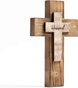 Wall Wooden Cross Christians Cross Spiritual Religious Cross Gifts With Hook on Hanging Wall Or Table With Blessed For Church