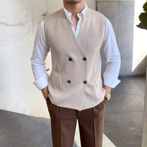 <span class=keywords><strong>Gilet</strong></span> en tricot <span class=keywords><strong>pour</strong></span> homme, automne et hiver, col montant, coupe slim, <span class=keywords><strong>sans</strong></span> manches, décontracté - Product Image 4