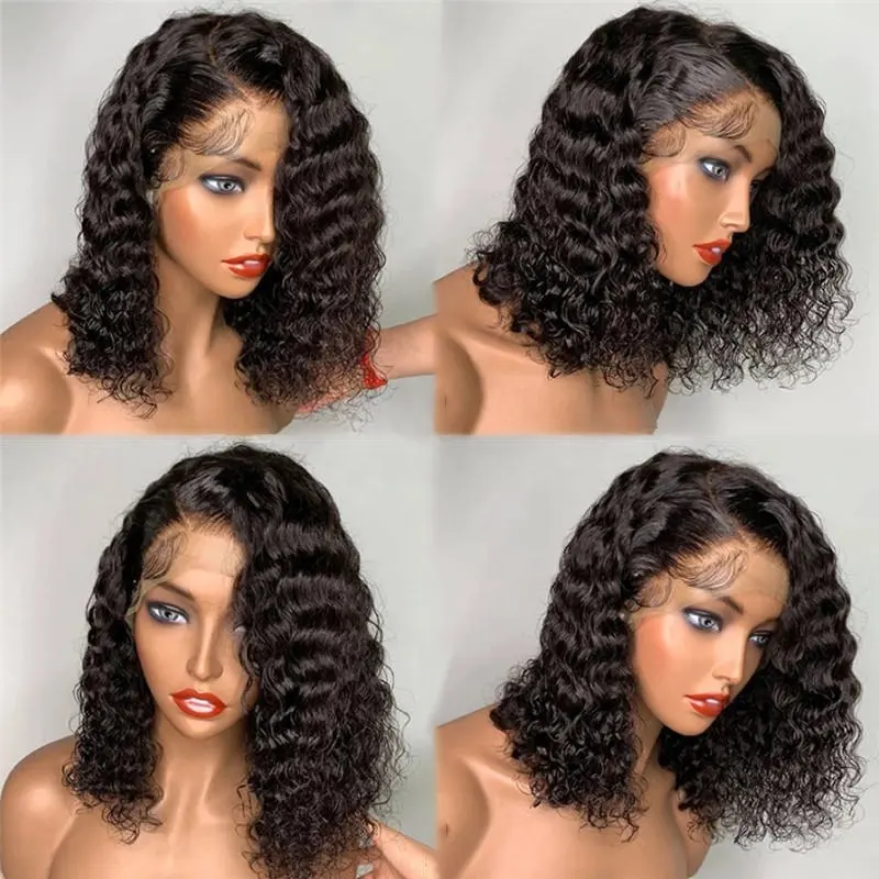 Best Sale Wet Curls Brazilian Human Hair Wigs HD Swiss Lace Wig Vendor Short Jerry Curly Bob Wig