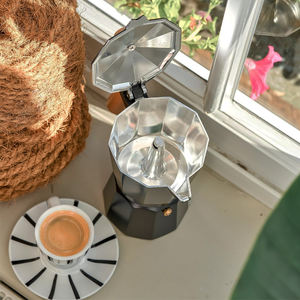 Logotipo personalizado OEM Single Value Black Italia Aluminio Moka Pot Espresso <span class=keywords><strong>Cafetera</strong></span> - Product Image 6