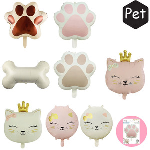 Ballons en aluminium individuels en forme de <span class=keywords><strong>chat</strong></span> rose avec couronne, pattes de <span class=keywords><strong>chat</strong></span>, pattes de chien et os pour décorations de fête sur le thème des animaux de compagnie - Product Image 1
