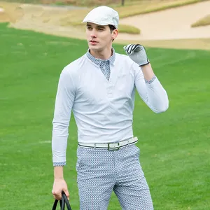 定制标志高品质运动服装双色皮马棉平纹四分之一1/4拉链长袖男式高尔夫马球衫