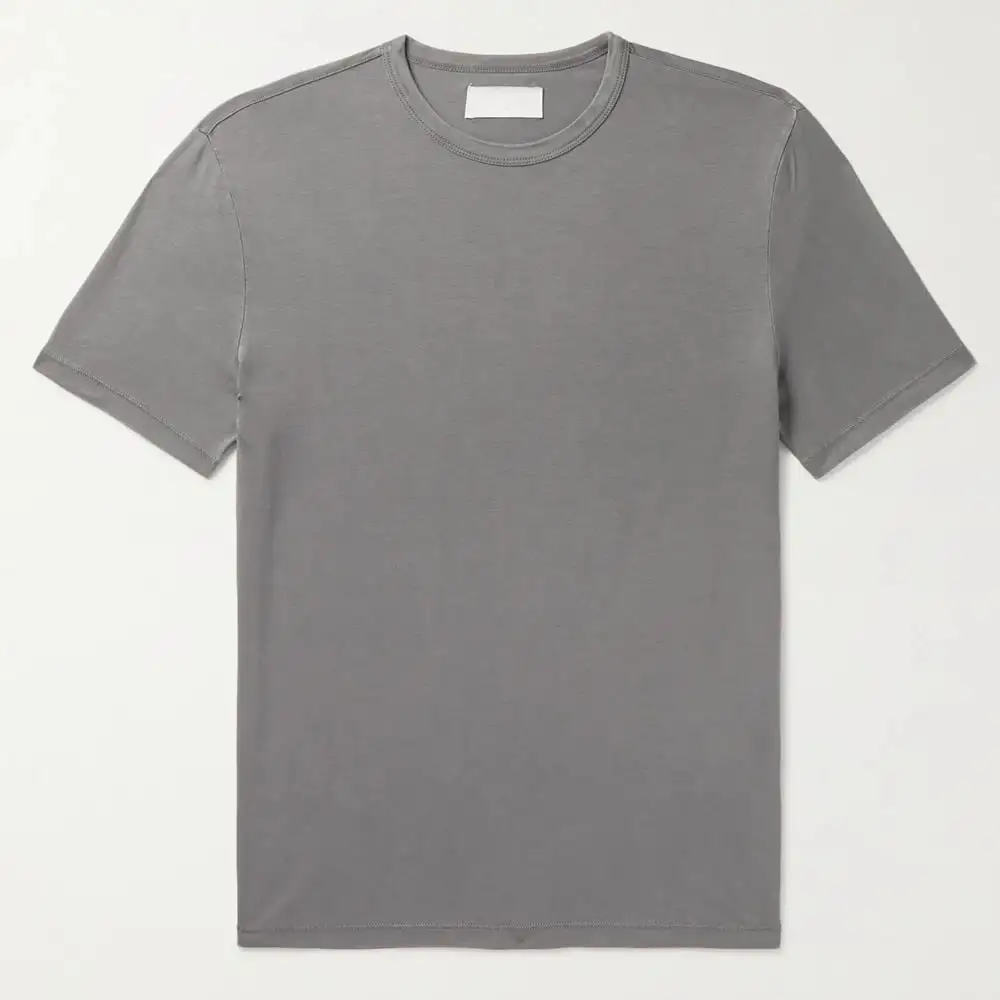 Camiseta de Lyocell y mezcla de algodón para hombre, camiseta teñida de pigmento liso en blanco en gris