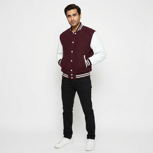 Veste universitaire d'hiver pour homme de haute qualité avec broderie chenille, col montant, logo frontal, en coton respirant - Product Image 1