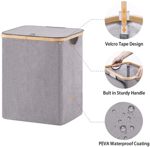 Giỏ Đựng Đồ Giặt Bằng Tre 66L Giỏ Đựng Quần Áo Có Nắp Và Quai Vải Chống Thấm Nước Và Có Thể Gập Lại - Product Image 4