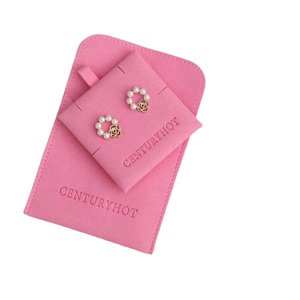 Sac à bijoux en velours rose pêche avec bouton pression en microfibre pour ranger des colliers et des pendentifs pochette de conteneur de luxe - Product Image 2