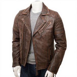 Chaqueta de Cuero Marrón Genuino para Hombre, Corte Ajustado, Estilo Motero, Vintage, de Piel Vacuna Envejecida, Abrigo Clásico Personalizado, Prenda Exterior de Moda para Invierno - Product Image 1