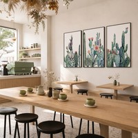 Lot de 3 tableaux encadrés en aquarelle sur toile, motif cactus, avec cadre noir, triptyque botanique du désert, figue de Barbarie, succulente, pour décoration murale