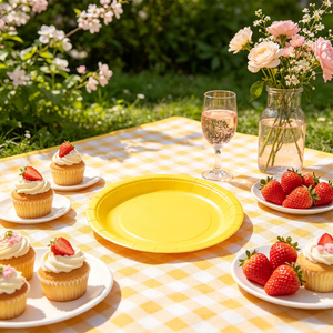 Hechos de cartón de alta calidad, 17 cm, 8 platos amarillos, kits de artículos desechables para fiestas. - Product Image 2