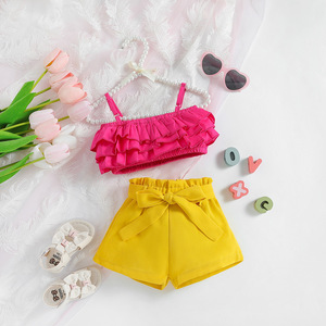 2023 été 2-6Y enfants vêtements à manches courtes imprimer hauts pantalons deux pièces mode bébé fille tenues ensemble enfants vêtements en gros - Product Image 2