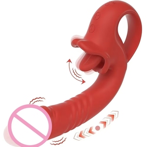 2in1舌舐めバイブレーター <span class=keywords><strong>G</strong></span>スポットクリトリス刺激器 伸縮式ディルドバイブレーター 女性用マスターベーションセックストイ - Product Image 1