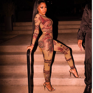 Tuta da donna di <span class=keywords><strong>abbigliamento</strong></span> primaverile 2023 moda Vintage stampata tuta attillata tutina Sexy e tuta - Product Image 5