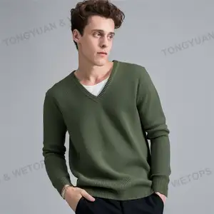 Winter New Style Custom 100% Cotton Solid Color V-Neck Loose Pullover Men's Sweater