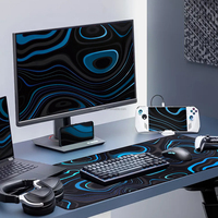 Grand tapis de souris de jeu avec base en caoutchouc antidérapante, design bleu à lignes topographiques, résistant à l'eau, pour la maison et le bureau
