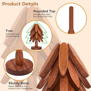 Trivet per alberi in <span class=keywords><strong>legno</strong></span> per piatti caldi-Set di 4 per un facile riporre i supporti caldi-ornamenti multifunzionali - Product Image 4