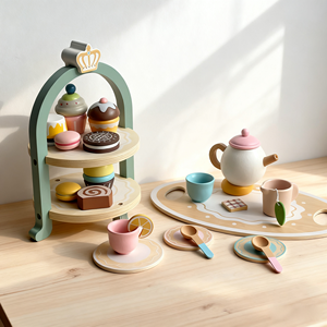 Shine Pep CPC CE EN71 <b>Wooden</b> Role <b>Play</b> Afternoon Tea Set for 2-4 & 5-7 Years Old - Product Image 6