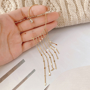 أقراط أذن للنساء والفتيات بتصميم جديد لعام 2022, أقراط أذن نسائية بدون ثقب بأحجار الراين على شكل عظم ، أقراط طويلة كريستال بشرابة من الكريستال ، أقراط للسيدات والفتيات - Product Image 6