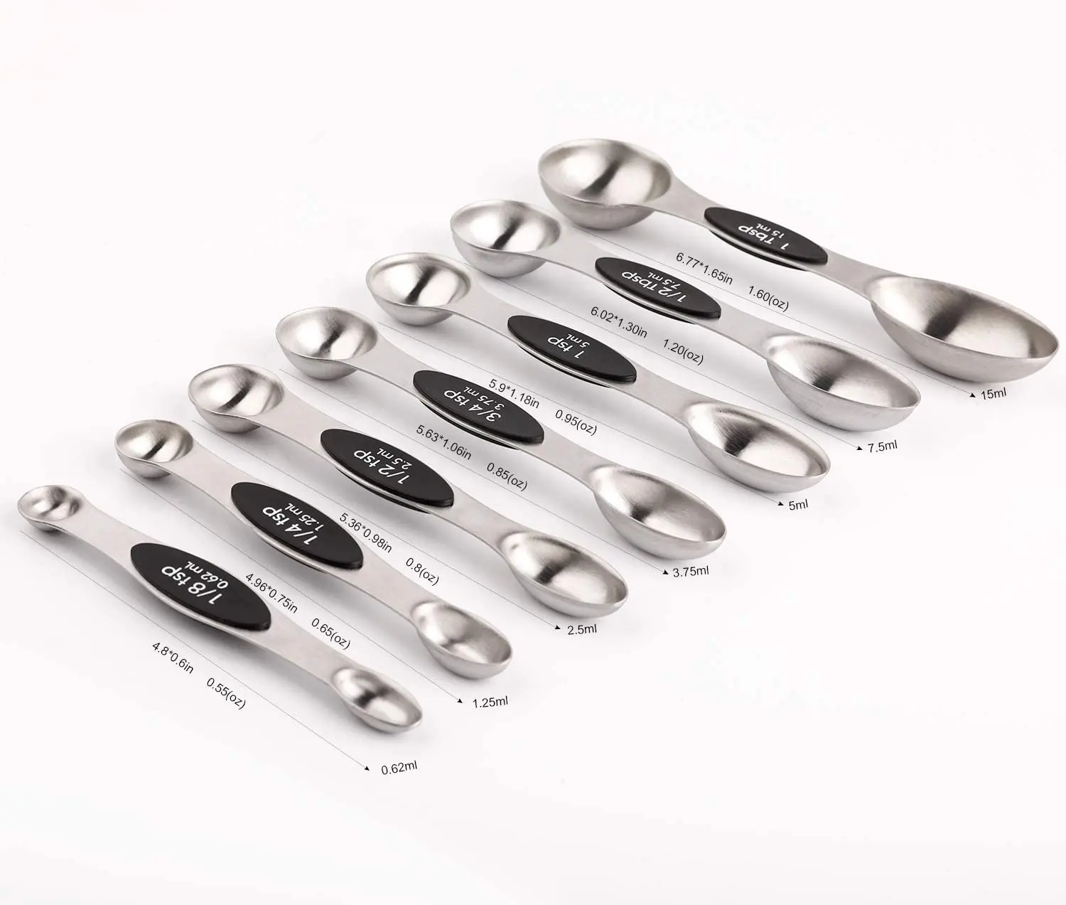 Magnetic Measuring Spoons Set of 7+1 Stainless Steel Dual Sided Teaspoon