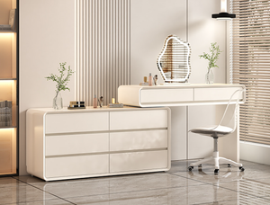 Coiffeuse moderne en panneaux éco-responsables couleur crème avec rangement pour chambre à coucher, à poser au sol, origine Chine - Product Image 4
