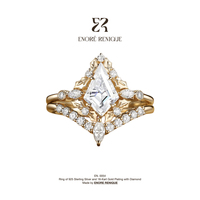 Ensemble de mariage Elven 1 carat, taille cerf-volant/épée, Moissanite couleur D VVS1, passe le testeur de diamant, Argent sterling S925 plaqué or 18 carats